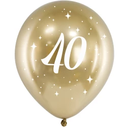 Balóny 40. narodeniny, zlaté lesklé, 30cm, 6ks