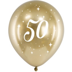 Balóny 50. narodeniny, zlaté lesklé, 30cm, 6ks