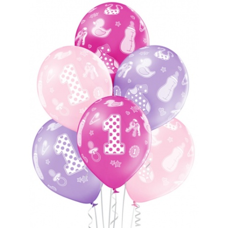 Balóny 1. narodeniny ružovo fialový mix, 30cm, 1ks