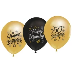 Balóny 50. narodeniny zlaté a čierne, 30cm, 5ks