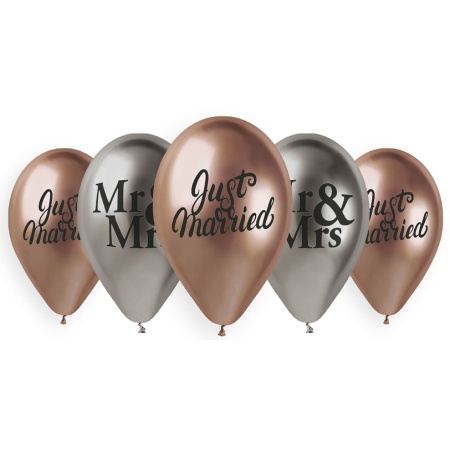 Balóny na svadbu s potlačou Mr&Mrs, lesklé, 33cm, 5ks