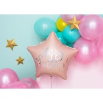 Fóliový balón hviezda s nápisom Happy Birthday, bledo ružová, 40cm