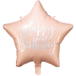 Fóliový balón hviezda s nápisom Happy Birthday, bledo ružová, 40cm