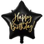 Fóliový balón hviezda s nápisom Happy Birthday, čierny, 40cm