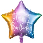 Fóliový balón hviezda s nápisom Happy Birthday, farebný, 40cm