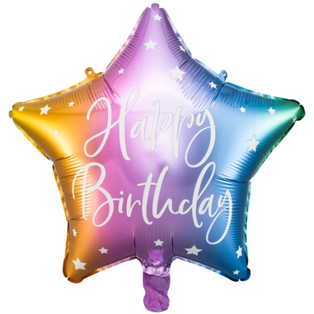Fóliový balón hviezda s nápisom Happy Birthday, farebný, 40cm