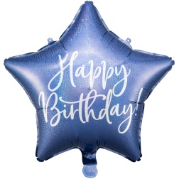 Fóliový balón hviezda s nápisom Happy Birthday, tmavo modrý, 40cm