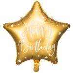 Fóliový balón hviezda s nápisom Happy Birthday, zlatý, 40cm