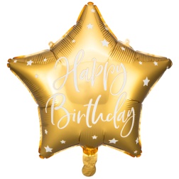 Fóliový balón hviezda s nápisom Happy Birthday, zlatý, 40cm