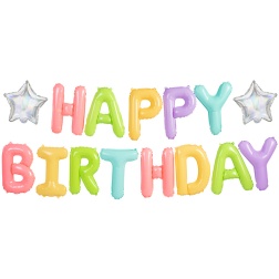 Fóliové balóny nápis Happy Birthday a hviezdy, farebný, 395x35cm