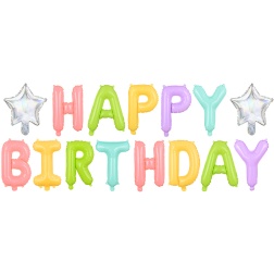 Fóliové balóny nápis Happy Birthday a hviezdy, farebný, 395x35cm