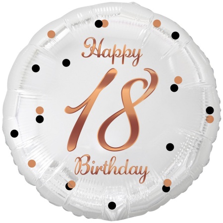 Fóliový balón 18 Happy Birthday bielo ružovozlatý, 45cm