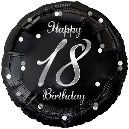 Fóliový balón 18 Happy Birthday čierno strieborný, 45cm