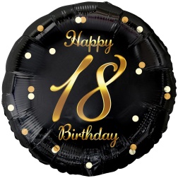 Fóliový balón 18 Happy Birthday čierno zlatý, 45cm
