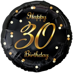 Fóliový balón 30 Happy Birthday čierno zlatý, 45cm