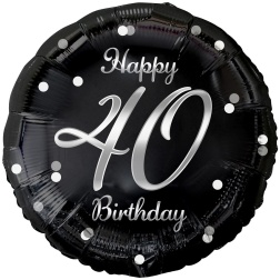 Fóliový balón 40 Happy Birthday čierno strieborný, 45cm