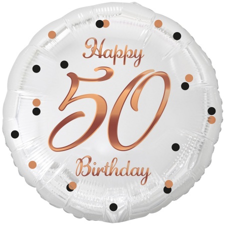 Fóliový balón 50 Happy Birthday bielo ružovozlatý, 45cm