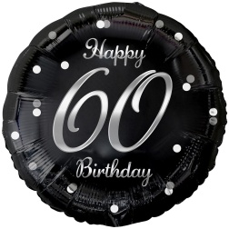 Fóliový balón 60 Happy Birthday čierno strieborný, 45cm