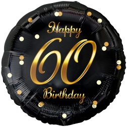 Fóliový balón 60 Happy Birthday čierno zlatý, 45cm