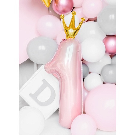 Fóliový balón číslo 1 s korunkou, bledo ružový, 100cm