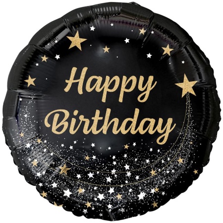 Fóliový balón Happy Birthday čierny, 45cm