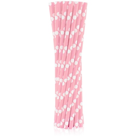 Papierové slamky bledo ružové s bodkami EKO, 24ks