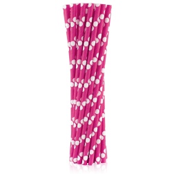 Papierové slamky ružové s bodkami, 24ks