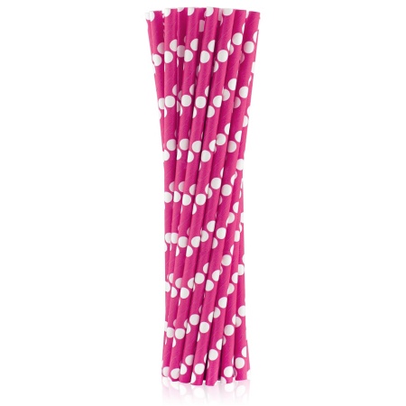 Papierové slamky ružové s bodkami, 24ks