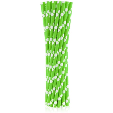 Papierové slamky zelené s bodkami EKO, 24ks