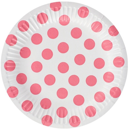 Papierové taniere s bledoružovými bodkami, 18cm, 6ks