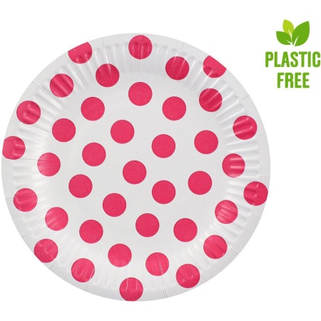 Papierové taniere s ružovými bodkami, 18cm, 6ks