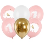 Balónový set 1. narodeniny ružový, 30cm, 6ks