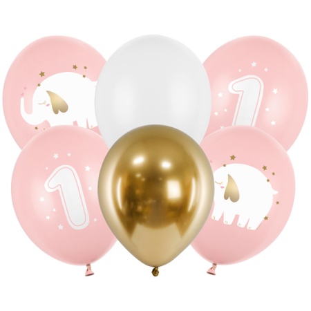 Balónový set 1. narodeniny ružový, 30cm, 6ks
