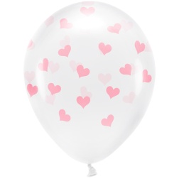 Balóny priesvitné s bledo ružovými srdiečkami EKO, 33cm, 6ks