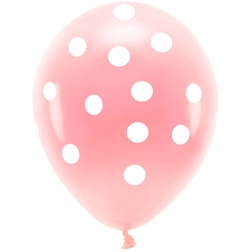 Balóny ružové s bielymi bodkami EKO, 33cm, 6ks