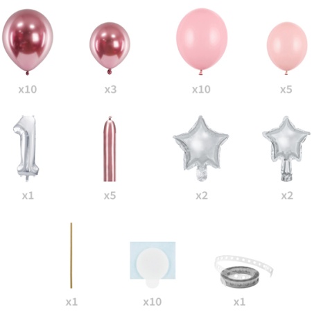 Balónová dekorácia 1. narodeniny ružová, 90x140cm