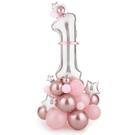 Balónová dekorácia 1. narodeniny ružová, 90x140cm