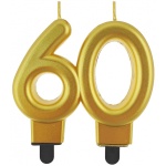 Sviečka 60. narodeniny zlatá, 8cm