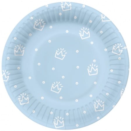 Papierové taniere modré s korunkou, 18cm, 10ks