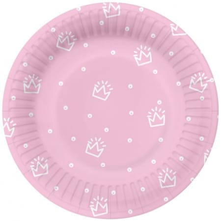 Papierové taniere ružové s korunkou, 18cm, 10ks
