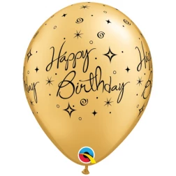 Balóny Happy Birthday zlaté, 28cm, 1ks