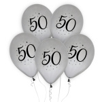 Balóny 50. narodeniny strieborné, 30cm, 5ks