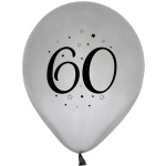 Balóny 60. narodeniny strieborné, 30cm, 5ks