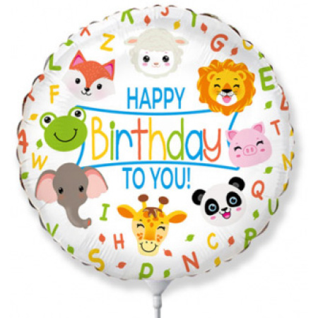 Fóliový balón Happy Birthday zvieratká, 35cm