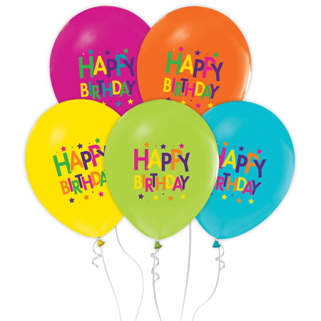 Balónový set Happy Birthday farebný, 30cm, 5ks