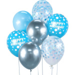 Balónový set Happy Birthday modrý s bodkami, 30cm, 7ks
