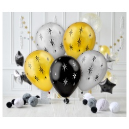 Balónový set hviezdy strieborné, zlaté a čierne, 30cm, 5ks