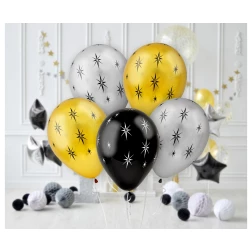 Balónový set hviezdy strieborné, zlaté a čierne, 30cm, 5ks