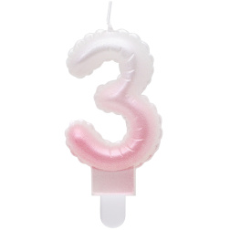Sviečka číslo 3 perleťová bielo ružová, 7cm