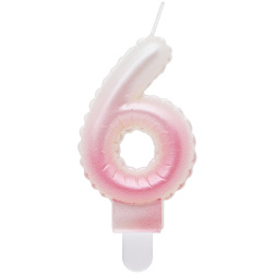 Sviečka číslo 6 perleťová bielo ružová, 7cm